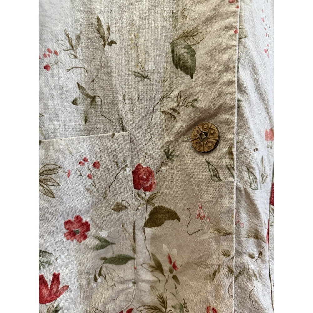 Vintage Leslie Fay Linen Blend Chore Coat Floral Tan Cottage Fairy L/XL - Picture 2 of 9